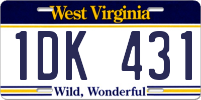 WV license plate 1DK431