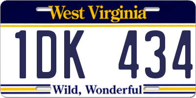 WV license plate 1DK434