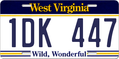 WV license plate 1DK447