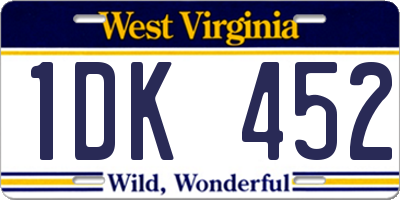 WV license plate 1DK452
