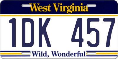 WV license plate 1DK457