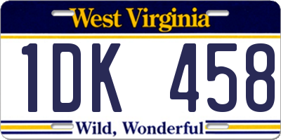 WV license plate 1DK458