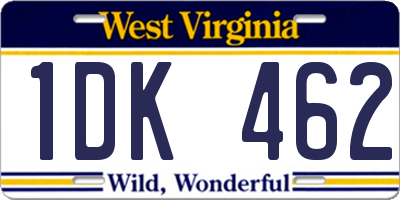 WV license plate 1DK462