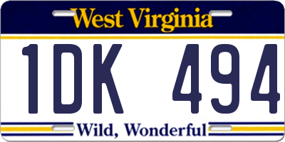 WV license plate 1DK494