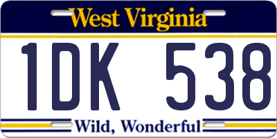 WV license plate 1DK538