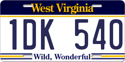 WV license plate 1DK540