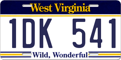 WV license plate 1DK541
