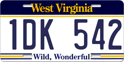 WV license plate 1DK542