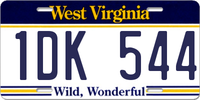 WV license plate 1DK544