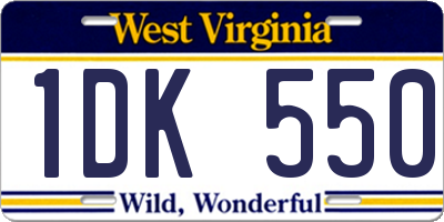 WV license plate 1DK550