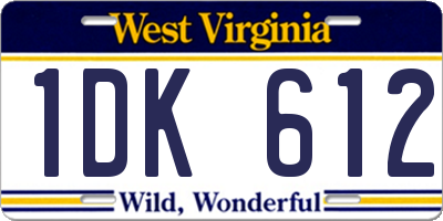 WV license plate 1DK612