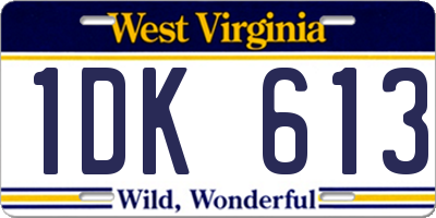 WV license plate 1DK613