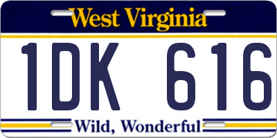 WV license plate 1DK616