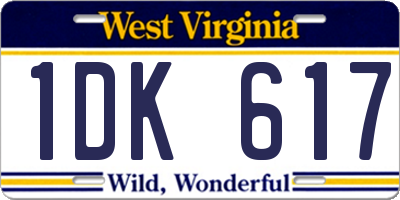 WV license plate 1DK617