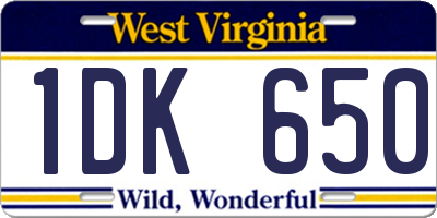 WV license plate 1DK650