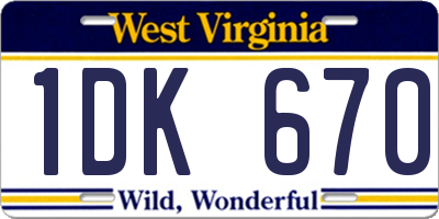 WV license plate 1DK670