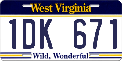 WV license plate 1DK671