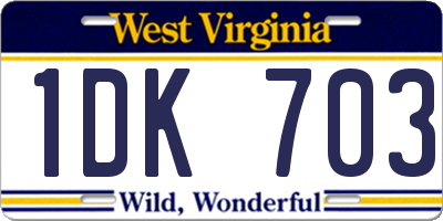 WV license plate 1DK703