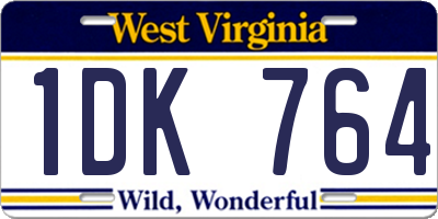 WV license plate 1DK764