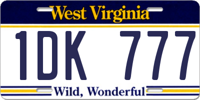 WV license plate 1DK777