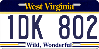 WV license plate 1DK802
