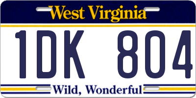 WV license plate 1DK804