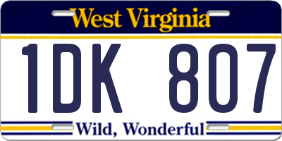 WV license plate 1DK807