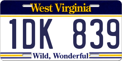 WV license plate 1DK839