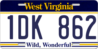 WV license plate 1DK862