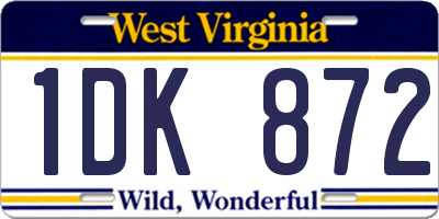 WV license plate 1DK872