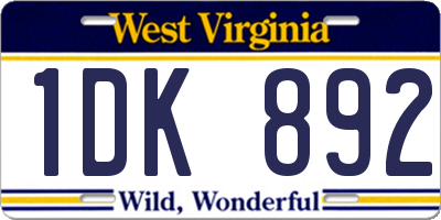WV license plate 1DK892