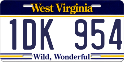 WV license plate 1DK954
