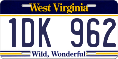 WV license plate 1DK962