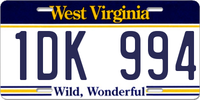 WV license plate 1DK994