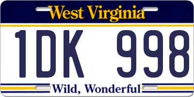 WV license plate 1DK998