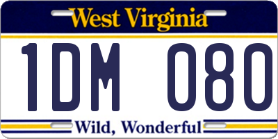 WV license plate 1DM080