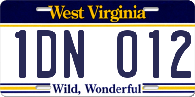 WV license plate 1DN012