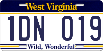 WV license plate 1DN019