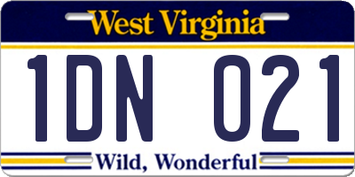 WV license plate 1DN021