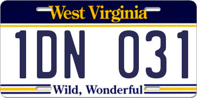 WV license plate 1DN031