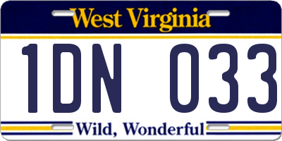 WV license plate 1DN033