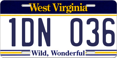 WV license plate 1DN036