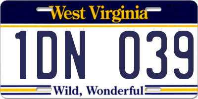 WV license plate 1DN039