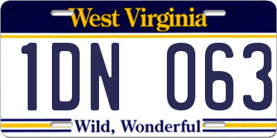 WV license plate 1DN063