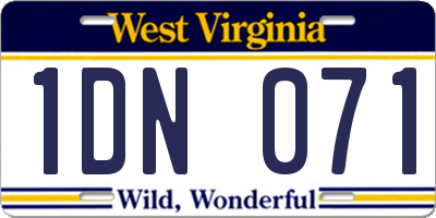 WV license plate 1DN071