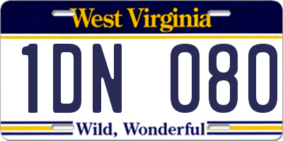 WV license plate 1DN080