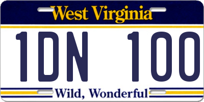 WV license plate 1DN100