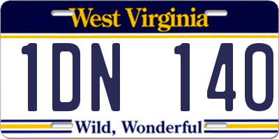 WV license plate 1DN140