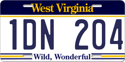 WV license plate 1DN204