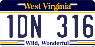 WV license plate 1DN316